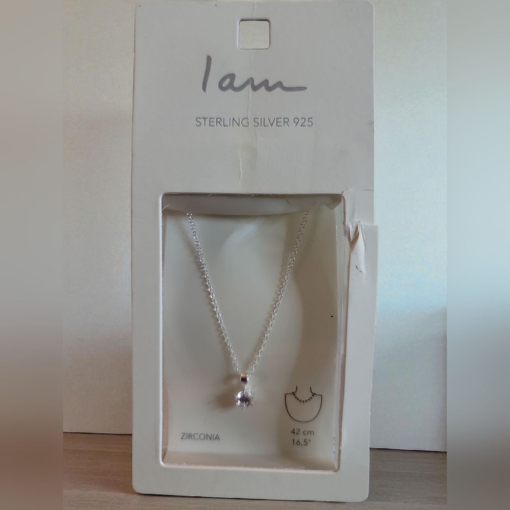 Iam Sterling Silver Necklace with Sparkling Cubic Zirconia Pendant New